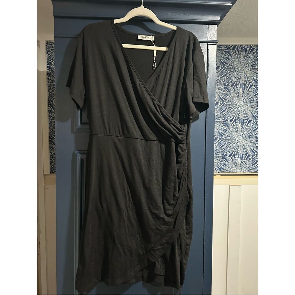 NEW Black Navins Wrap Short Sleeve Dress XL